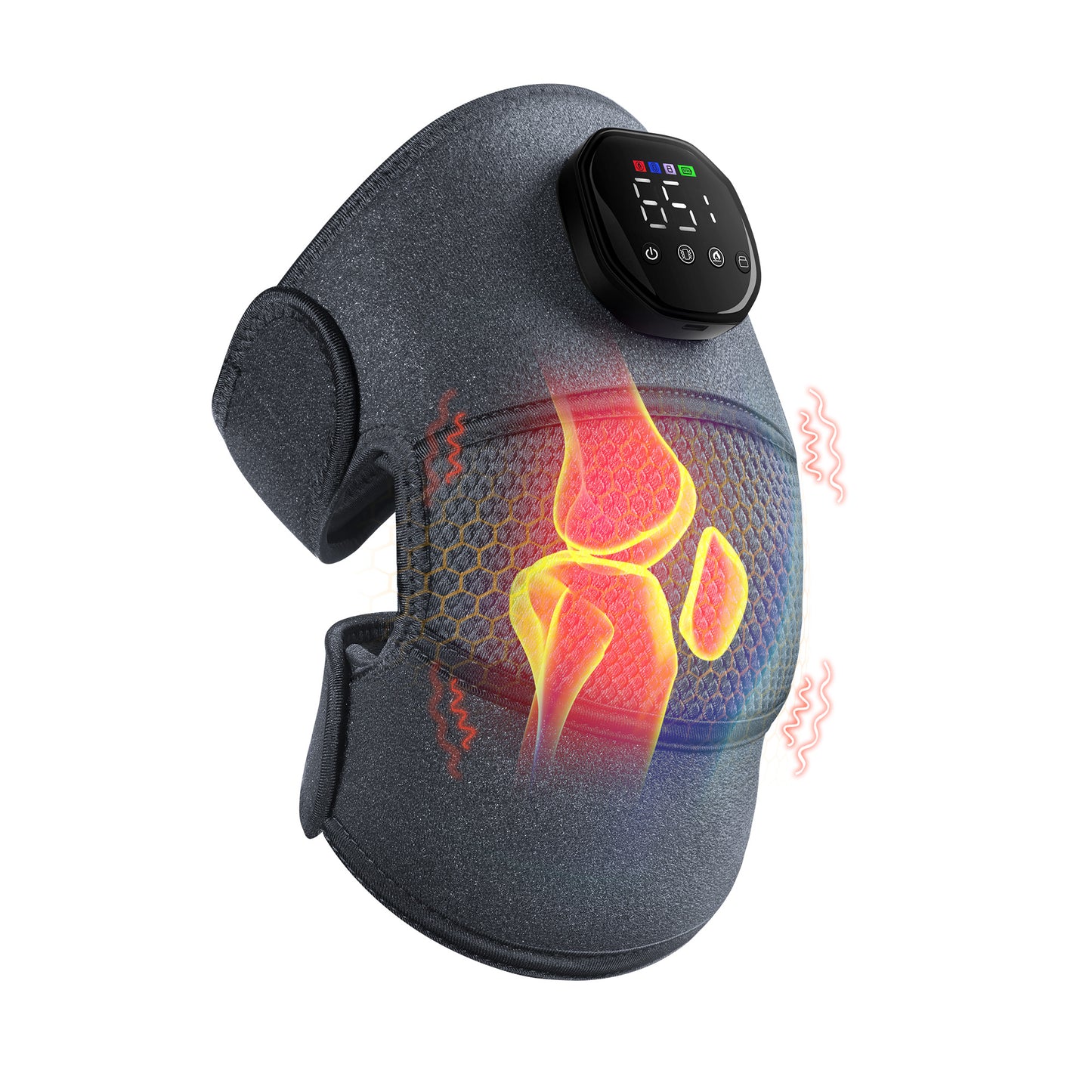 Knee Massager with Heat and Vibration, Cordless Heating Pad for Knee, 3-in-1 Massager for Knee Shoulder Elbow, Portable Washable Heated Knee Brace for Arthritis, with 2 Extension Straps