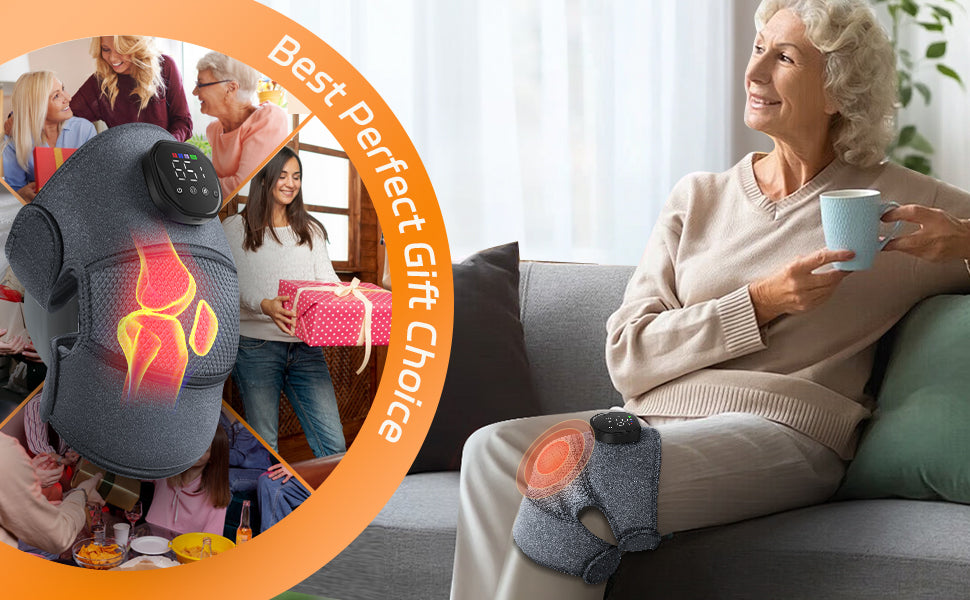 Knee Massager with Heat and Vibration, Cordless Heating Pad for Knee, 3-in-1 Massager for Knee Shoulder Elbow, Portable Washable Heated Knee Brace for Arthritis, with 2 Extension Straps