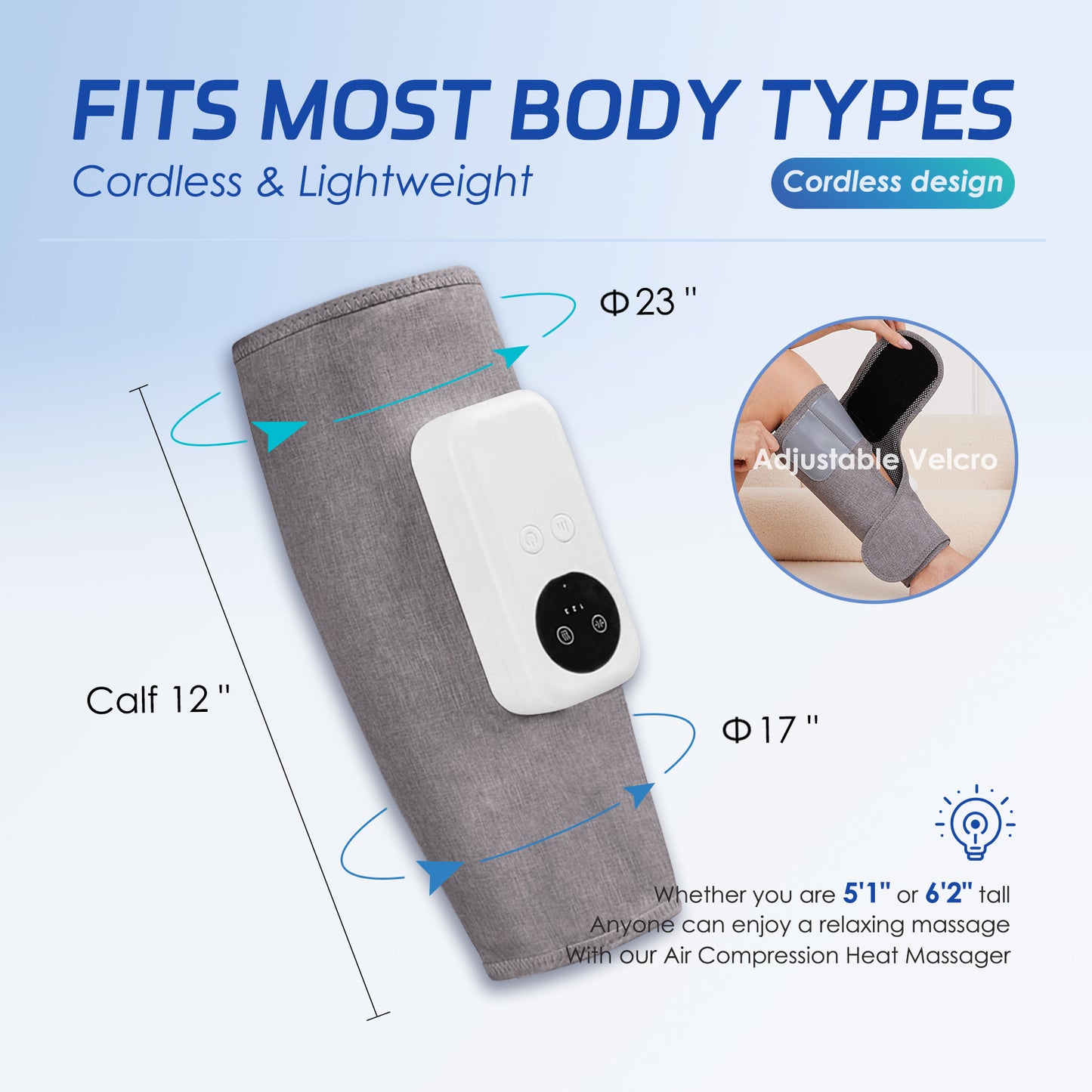 Air Compression Leg Massager, Cordless Calf Massager with Heat, Air Compression Leg Massage for Circulation and Pain Relief, Gifts for Dad Mom Men Women, Gray (Single)