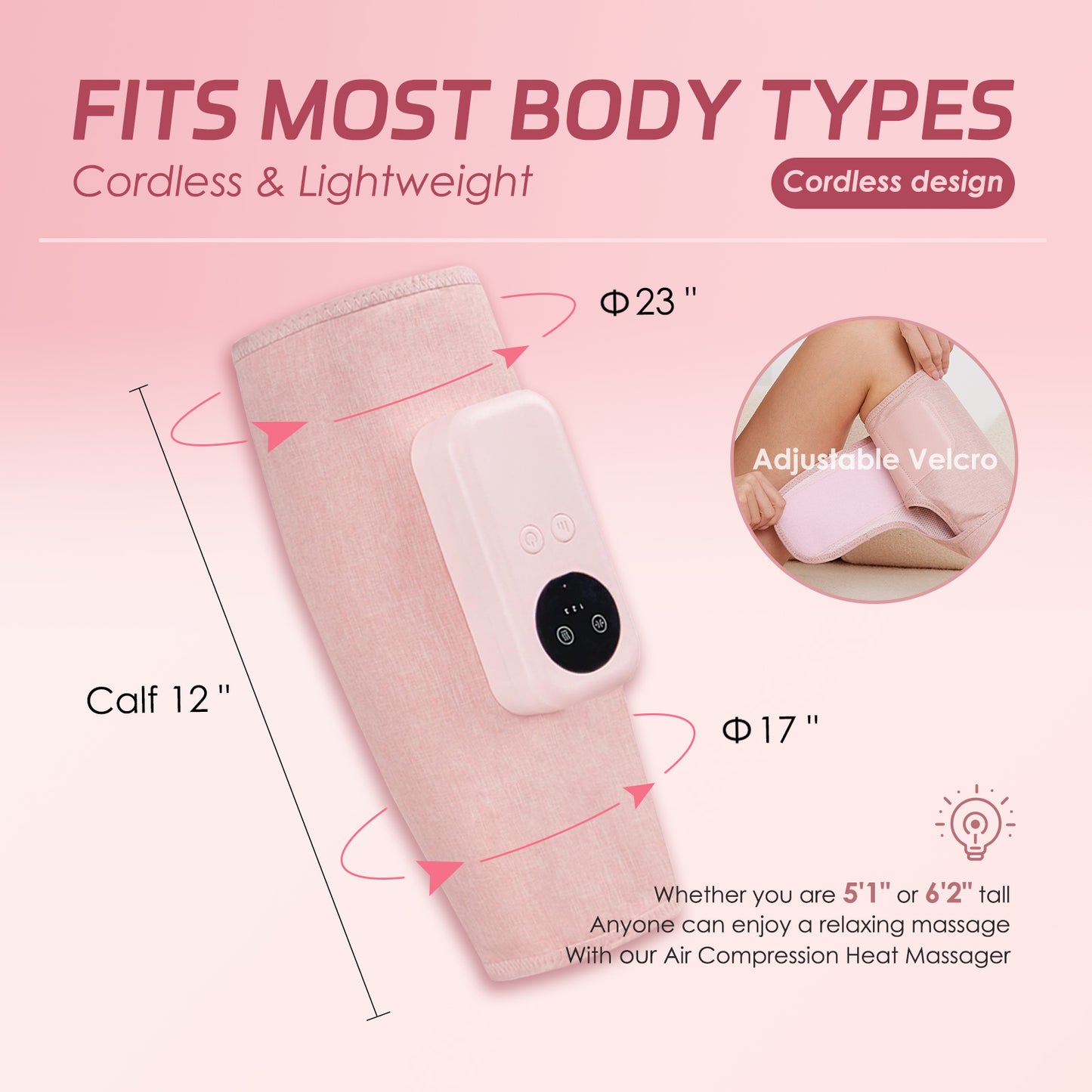 Air Compression Leg Massager, Cordless Calf Massager with Heat, Air Compression Leg Massage for Circulation and Pain Relief, Gifts for Dad Mom Men Women, Pink (Single)