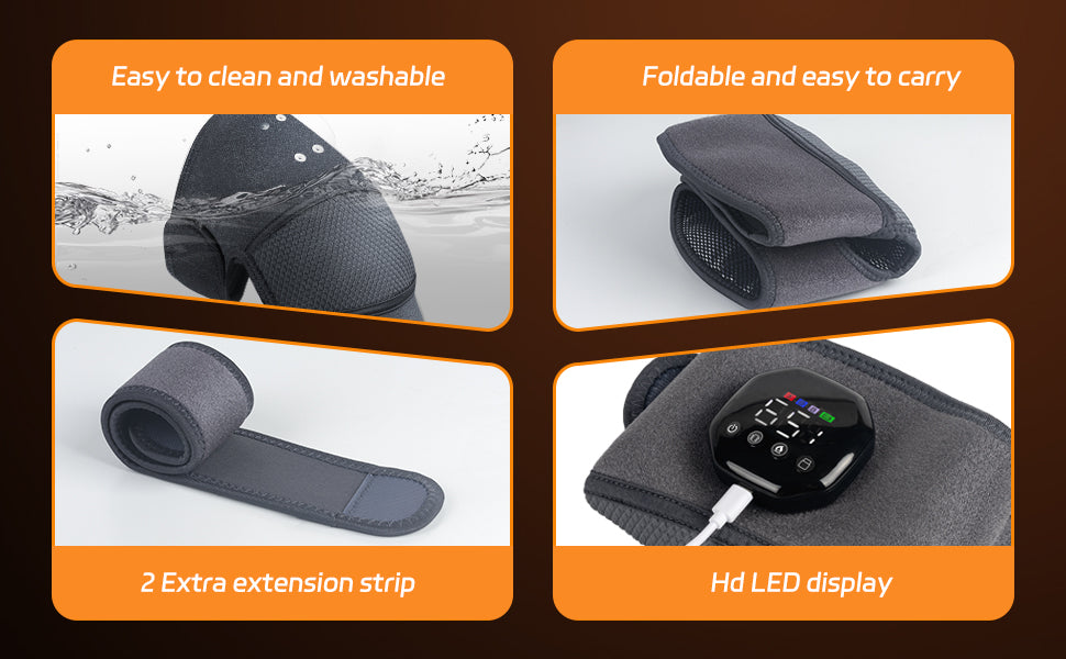 Knee Massager with Heat and Vibration, Cordless Heating Pad for Knee, 3-in-1 Massager for Knee Shoulder Elbow, Portable Washable Heated Knee Brace for Arthritis, with 2 Extension Straps