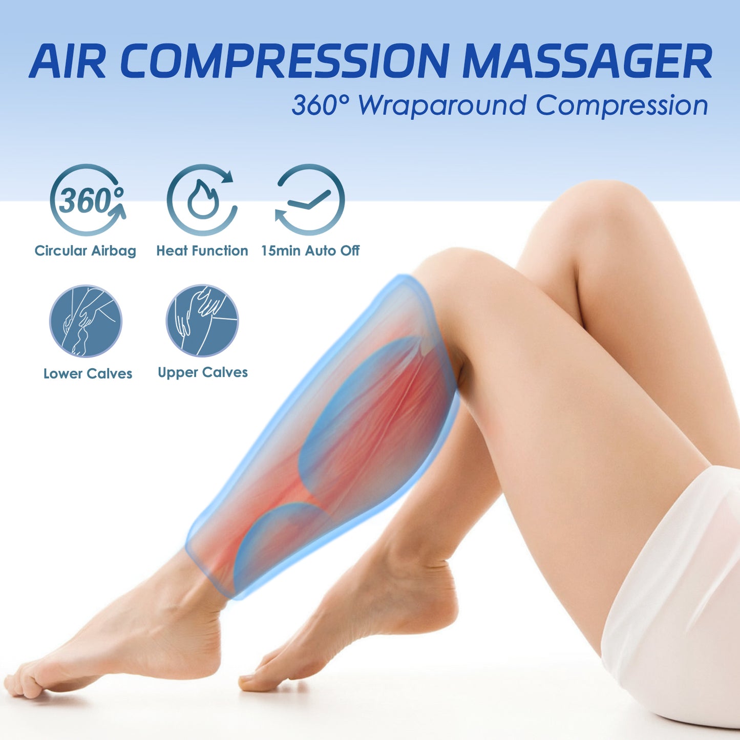 Air Compression Leg Massager, Cordless Calf Massager with Heat, Air Compression Leg Massage for Circulation and Pain Relief, Gifts for Dad Mom Men Women, Gray (Single)