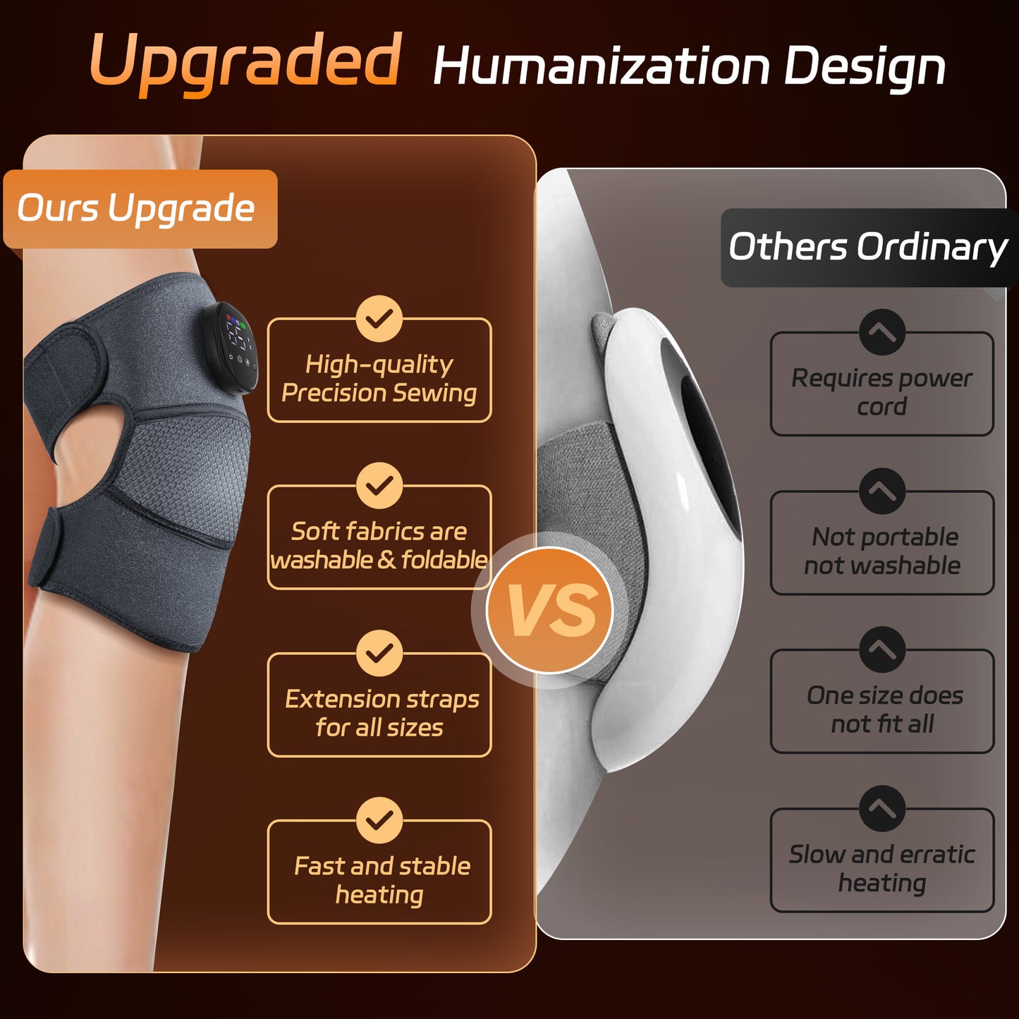 Knee Massager with Heat and Vibration, Cordless Heating Pad for Knee, 3-in-1 Massager for Knee Shoulder Elbow, Portable Washable Heated Knee Brace for Arthritis, with 2 Extension Straps