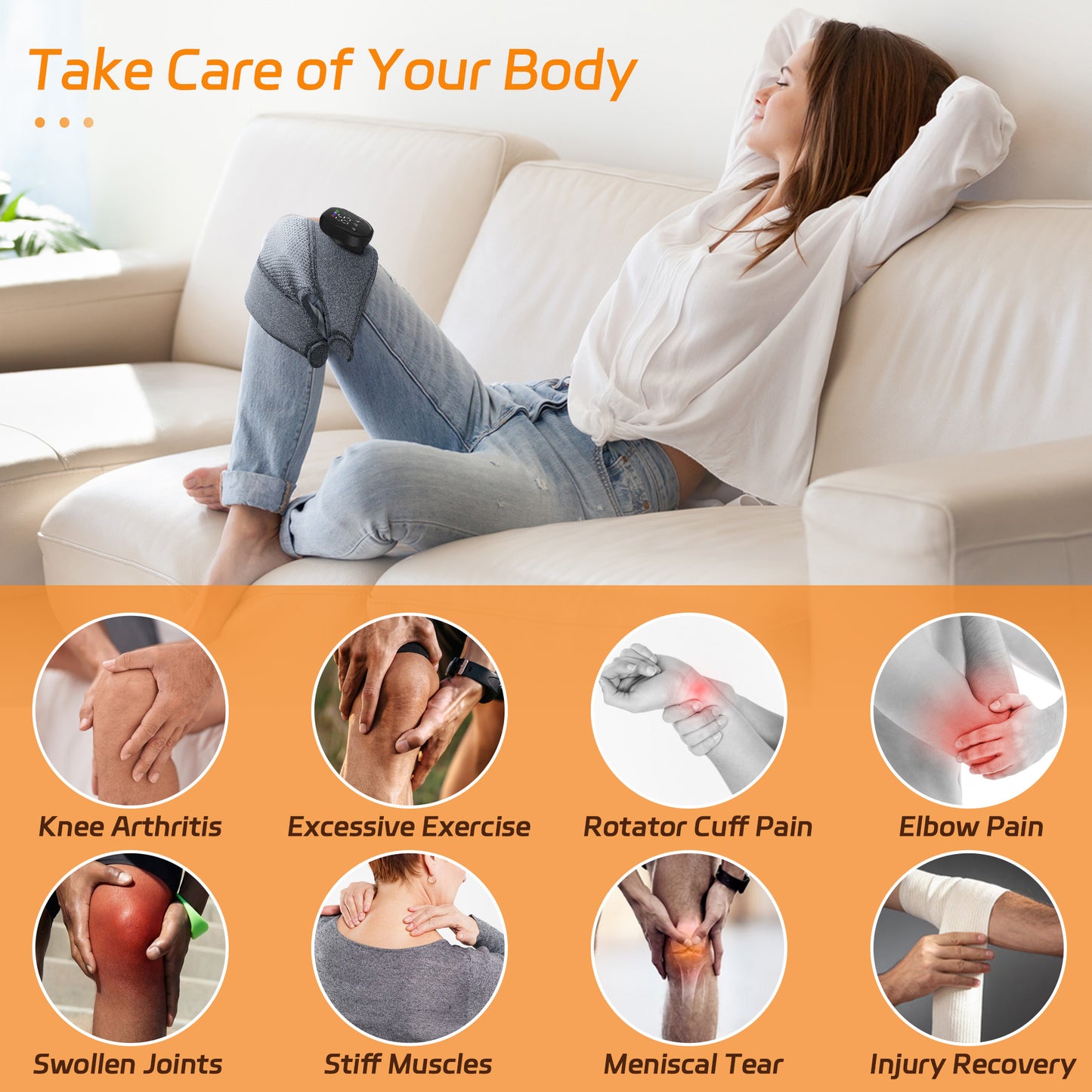 Knee Massager with Heat and Vibration, Cordless Heating Pad for Knee, 3-in-1 Massager for Knee Shoulder Elbow, Portable Washable Heated Knee Brace for Arthritis, with 2 Extension Straps