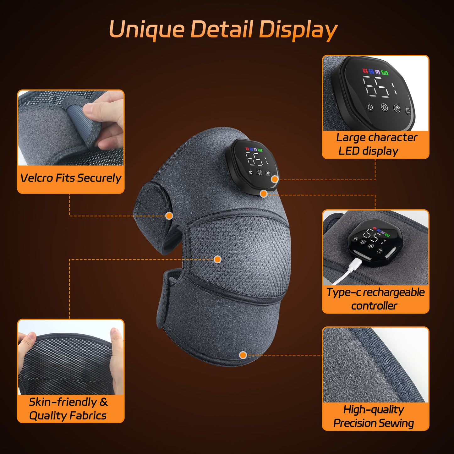 Knee Massager with Heat and Vibration, Cordless Heating Pad for Knee, 3-in-1 Massager for Knee Shoulder Elbow, Portable Washable Heated Knee Brace for Arthritis, with 2 Extension Straps