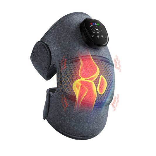 Knee Massager with Heat and Vibration, Cordless Heating Pad for Knee, 3-in-1 Massager for Knee Shoulder Elbow, Portable Washable Heated Knee Brace for Arthritis, with 2 Extension Straps