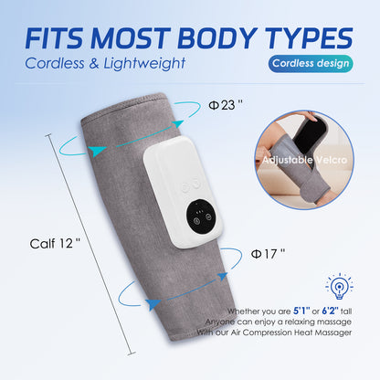 Air Compression Leg Massager, Cordless Calf Massager with Heat, Air Compression Leg Massage for Circulation and Pain Relief, Gifts for Dad Mom Men Women, Gray (Single)