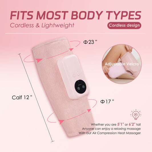 Air Compression Leg Massager, Cordless Calf Massager with Heat, Air Compression Leg Massage for Circulation and Pain Relief, Gifts for Dad Mom Men Women, Pink (Single)