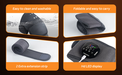 Knee Massager with Heat and Vibration, Cordless Heating Pad for Knee, 3-in-1 Massager for Knee Shoulder Elbow, Portable Washable Heated Knee Brace for Arthritis, with 2 Extension Straps