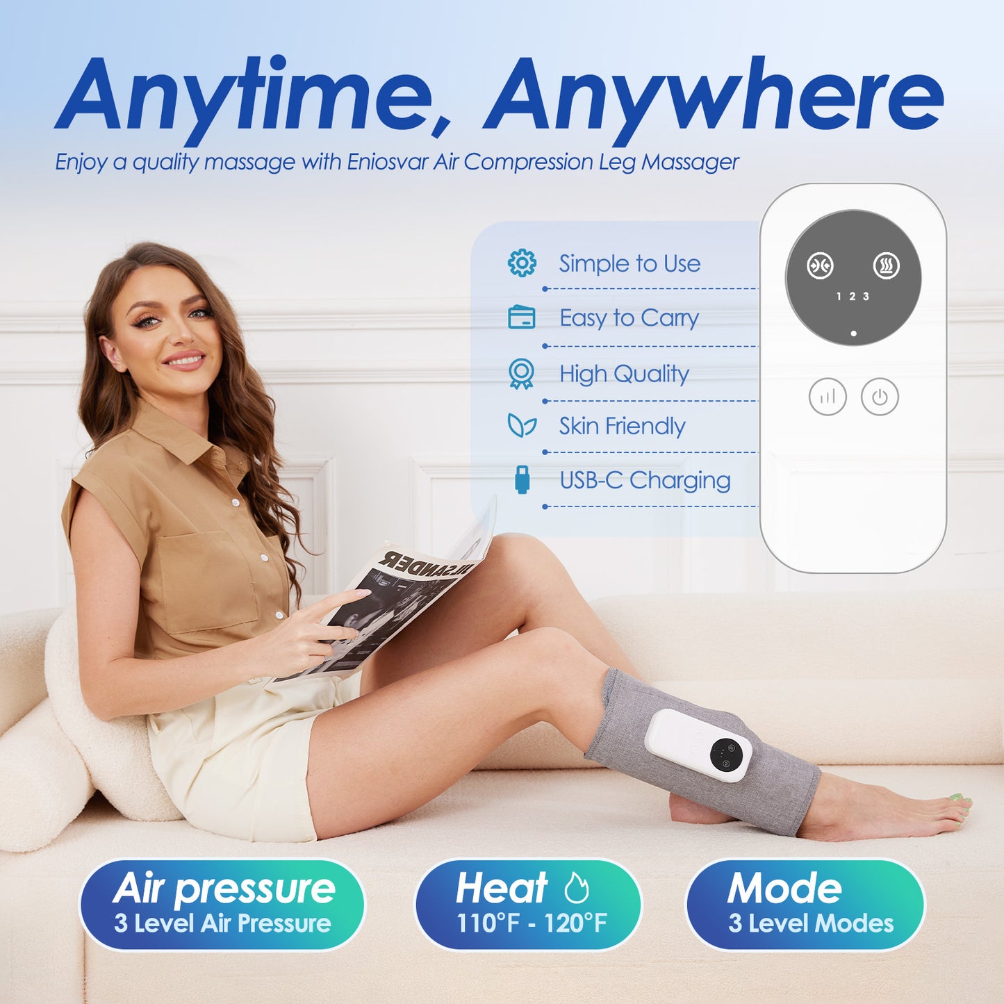 Air Compression Leg Massager, Cordless Calf Massager with Heat, Air Compression Leg Massage for Circulation and Pain Relief, Gifts for Dad Mom Men Women, Gray (Single)
